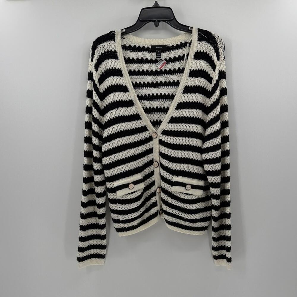 Aqua Women's Stripe Knit Cardigan - Black/White - XXL - New with tags